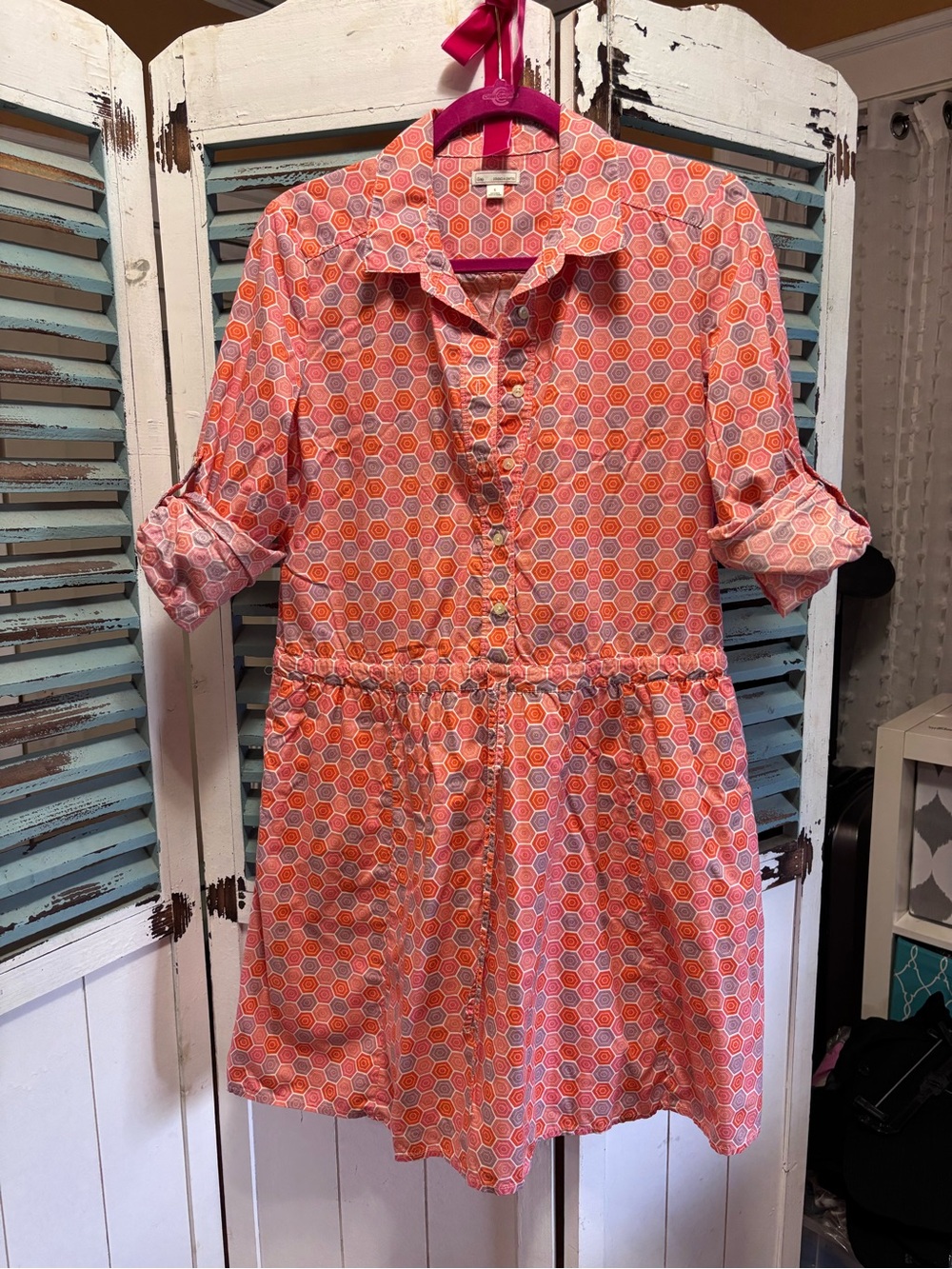 GAP Orange Pink Geometric Button-Front Mini Dress